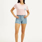 Women's Mid Rise Blue Slim Fit Shorts - Front View