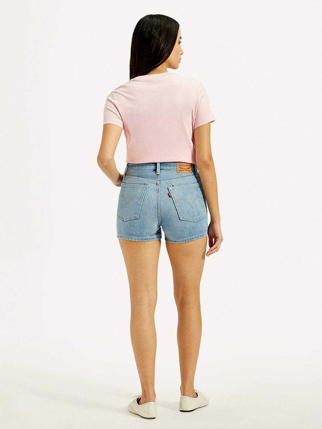 Women's Mid Rise Blue Slim Fit Shorts - Back View