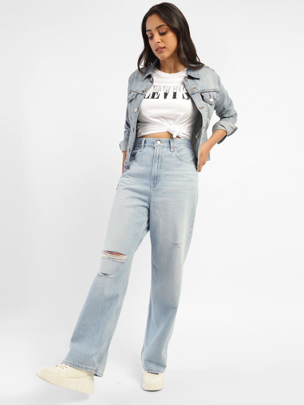 Women's Blue Loose Fit High Rise Jeans - a0d93311-9e50-4bd0-a51f-2c422528392e View