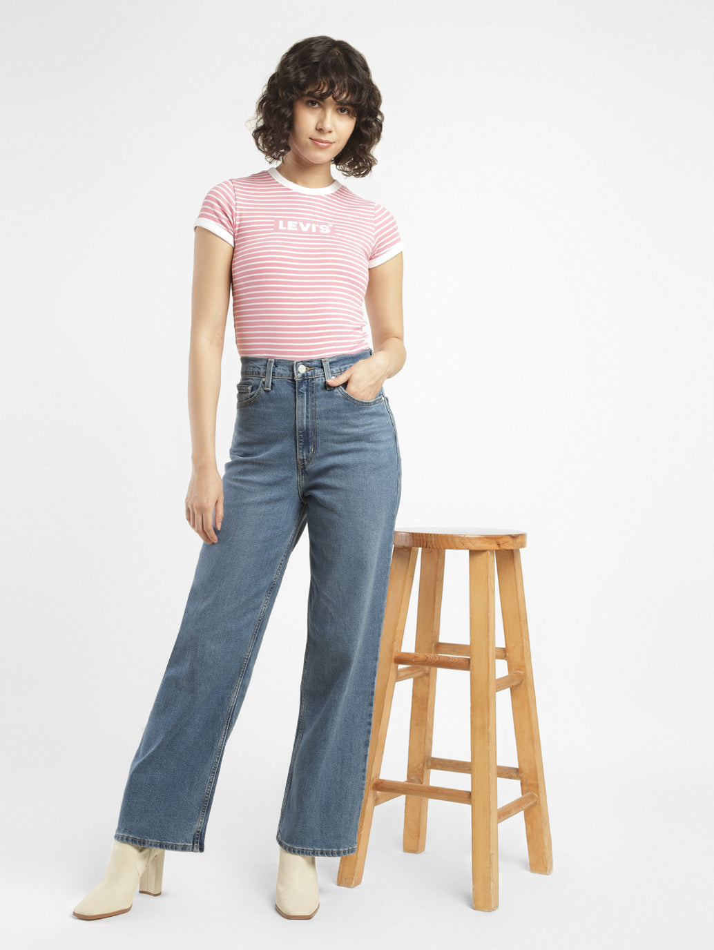 Women's Blue Loose Fit High Rise Jeans - StyleShot View
