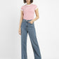 Women's Blue Loose Fit High Rise Jeans - ModelFront View