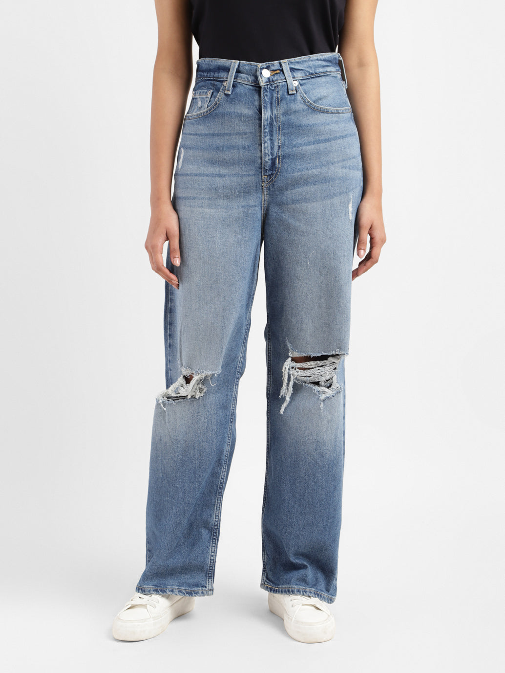 Women's Blue Loose Fit High Rise Jeans - 04edb106-0ab1-408e-8a8b-270bd2dec4c8 View