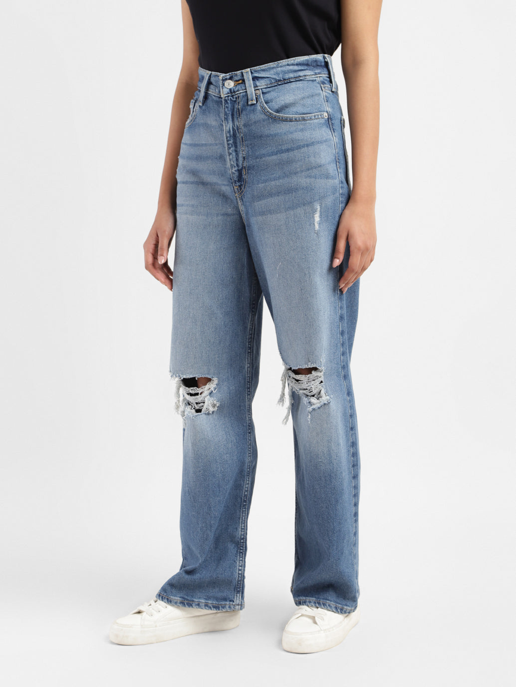 Women's Blue Loose Fit High Rise Jeans - 389ffd7e-a381-4ba5-b564-ce95cd41aa80 View