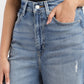Women's Blue Loose Fit High Rise Jeans - FrontDetails View