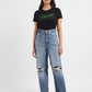 Women's Blue Loose Fit High Rise Jeans - ModelFront View