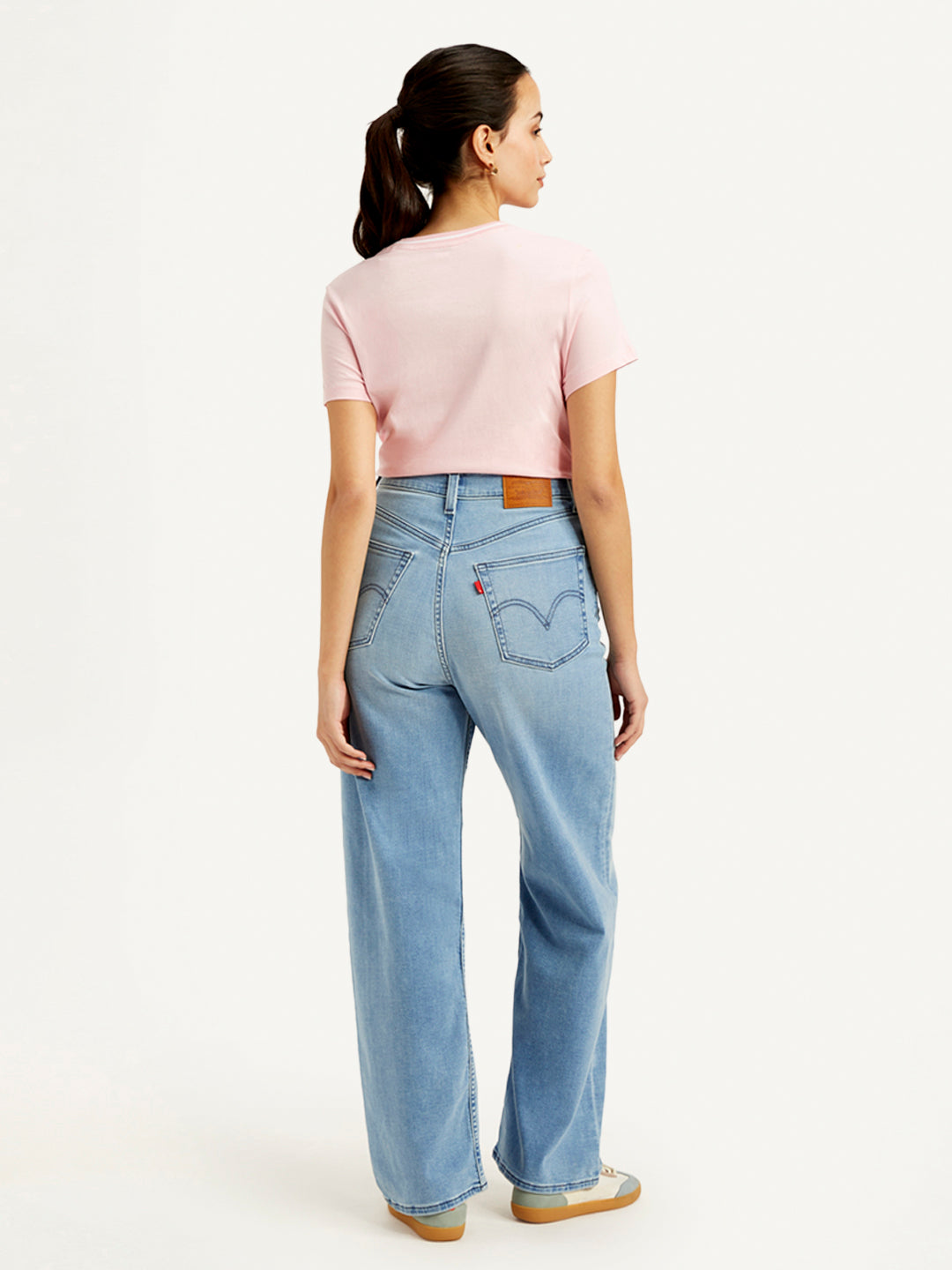 Women's Blue Loose Fit High Rise Jeans - Back View