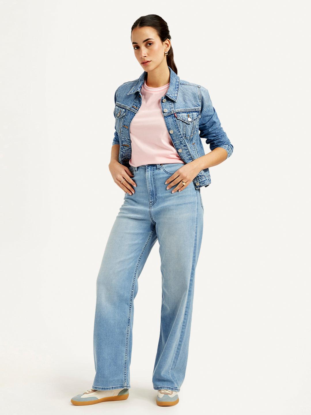 Women's Blue Loose Fit High Rise Jeans - Styleshot View