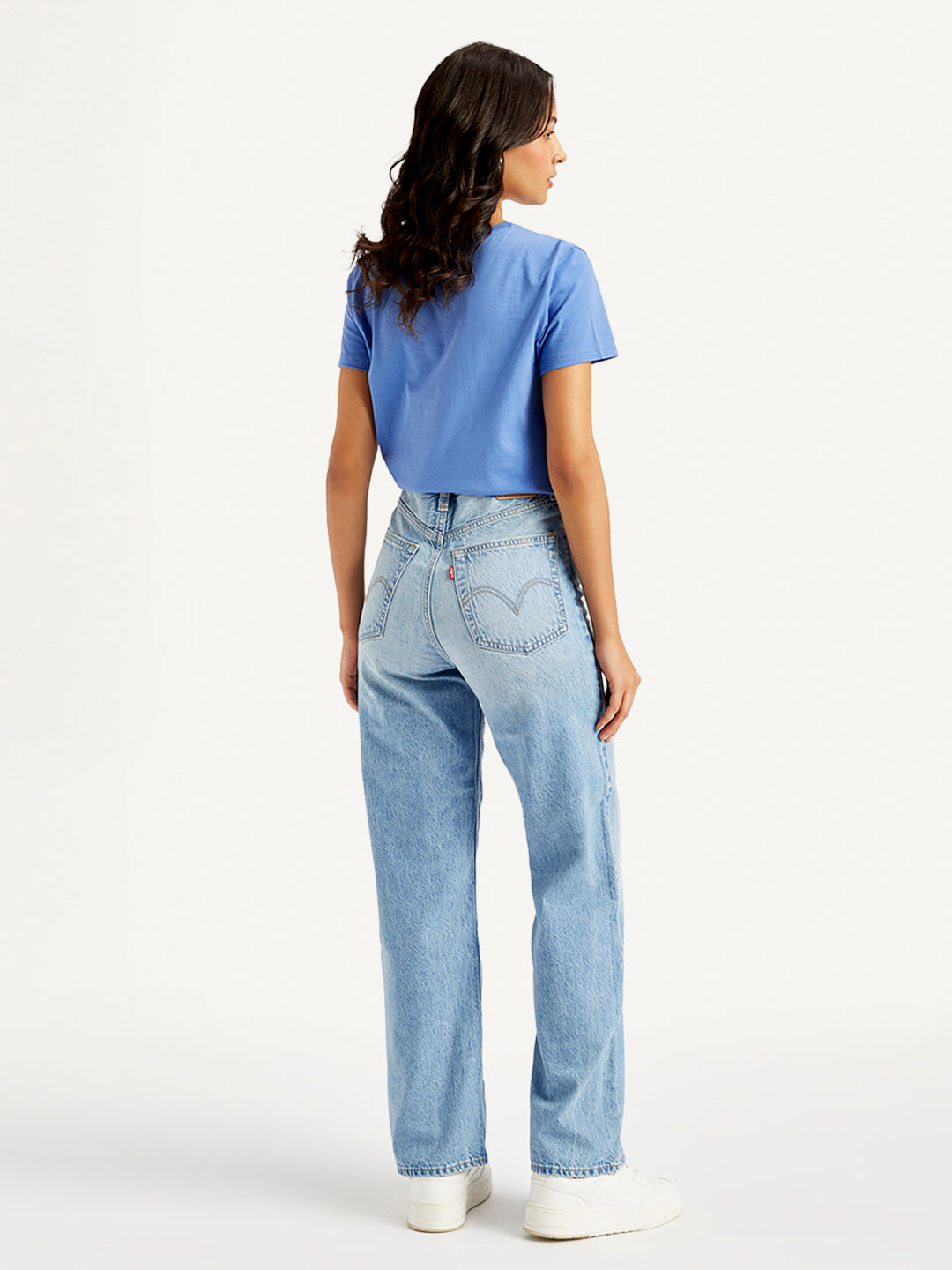 Women's Blue Loose Fit High Rise Jeans - Back View