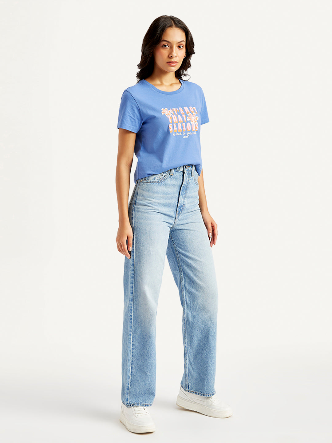 Women's Blue Loose Fit High Rise Jeans - Side View