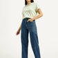 Women's Blue Loose Fit High Rise Jeans - Front View