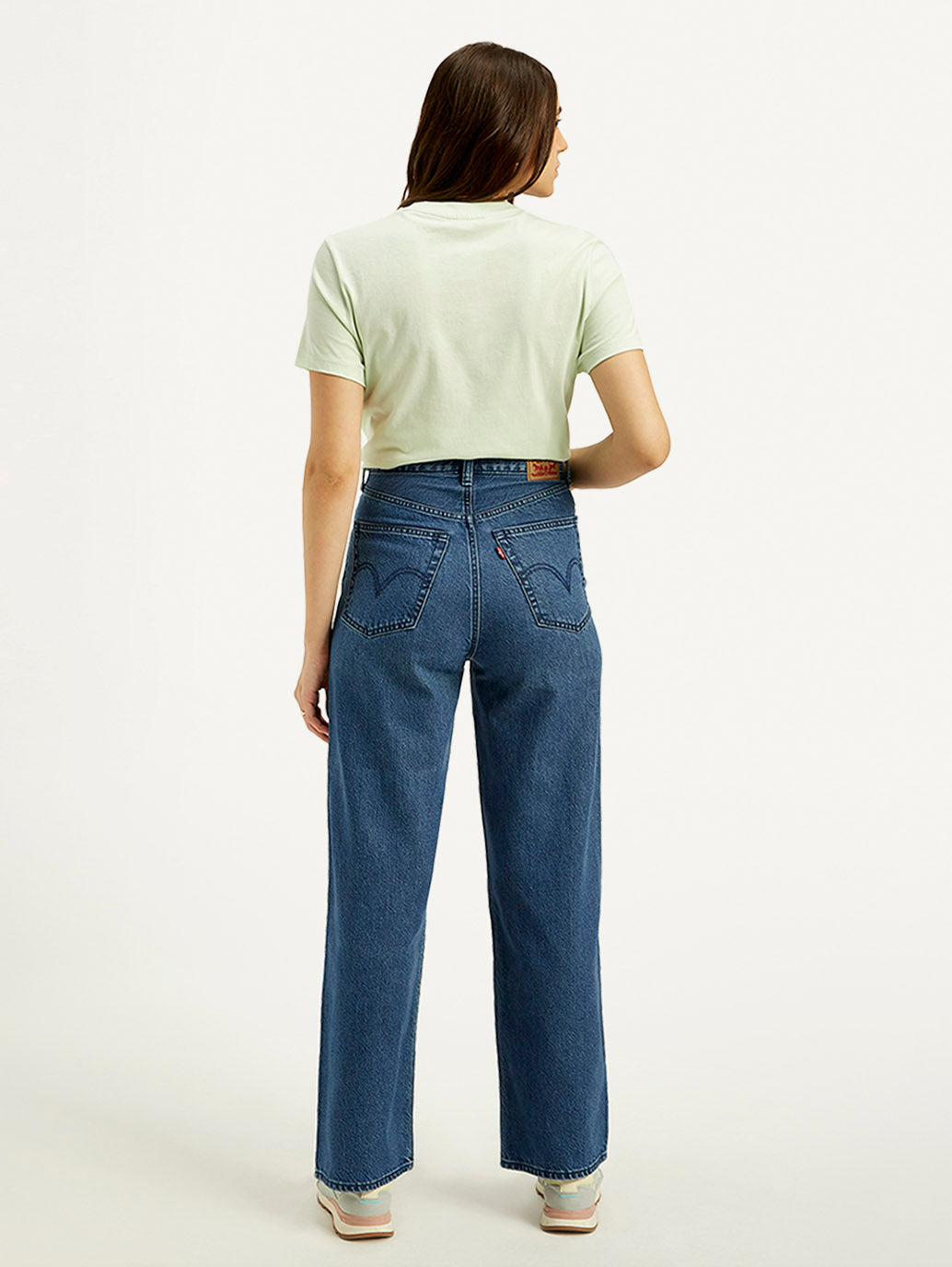 Women's Blue Loose Fit High Rise Jeans - Back View