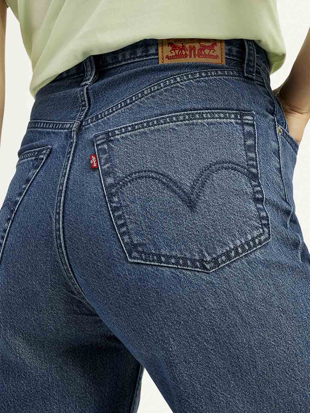 Women's Blue Loose Fit High Rise Jeans - Detail View
