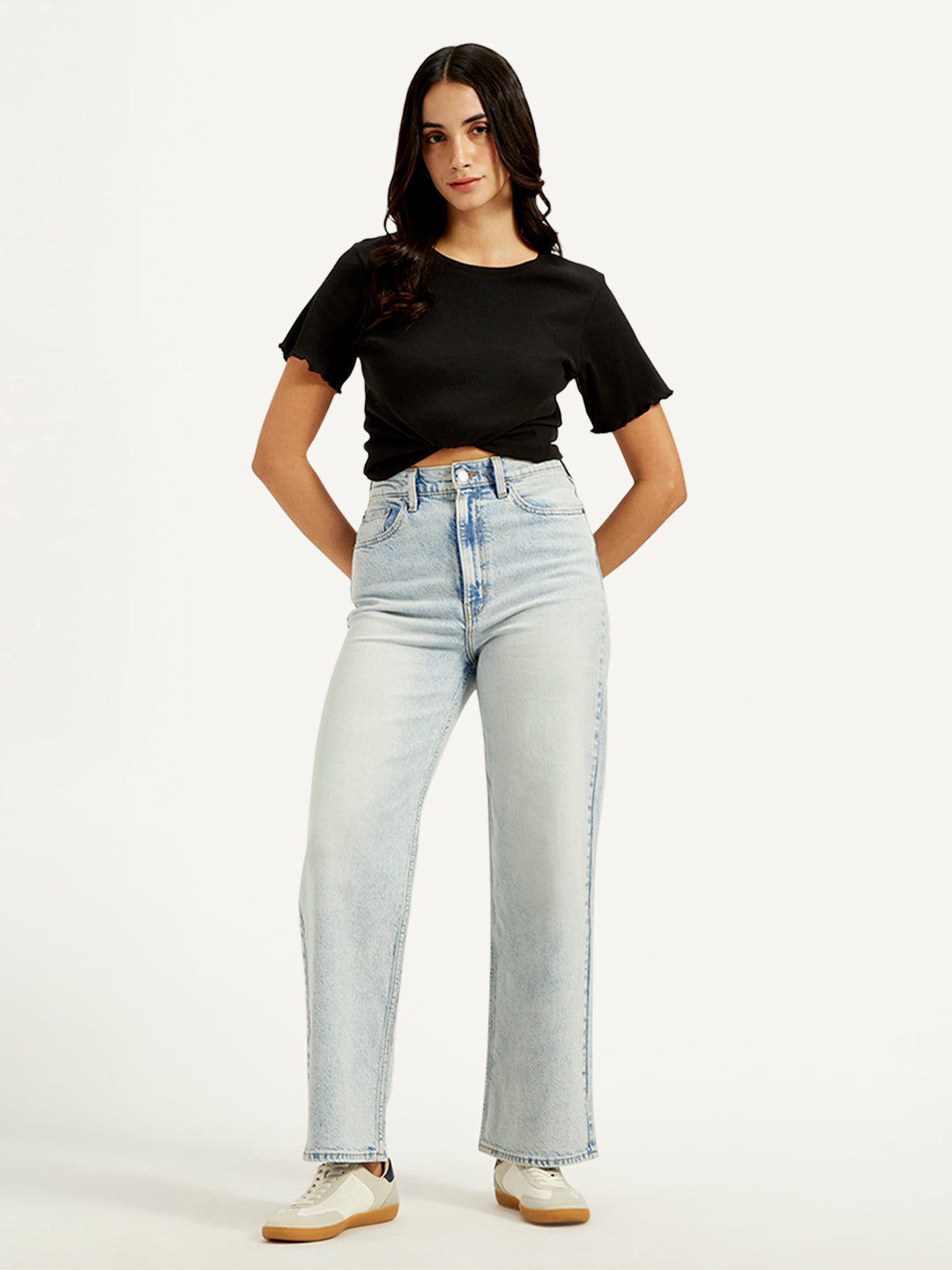 Women's Blue Loose Fit High Rise Jeans - Styleshot View