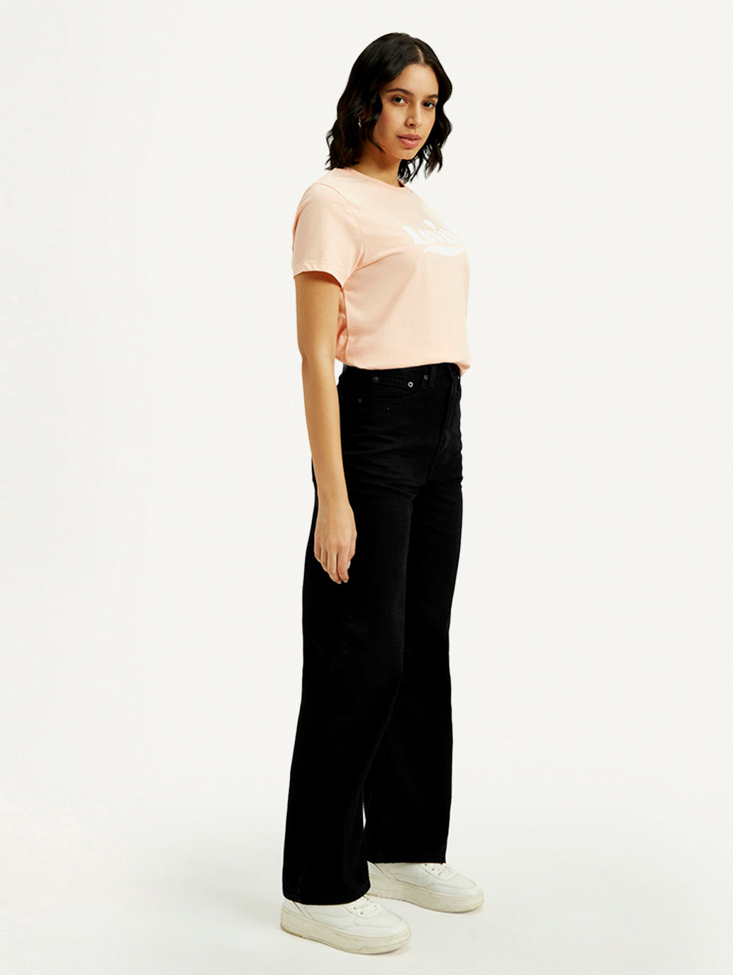 Women's Black Loose Fit High Rise Jeans - Side View
