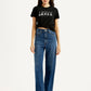 Women's Dark Blue Loose Fit High Rise Jeans - Styleshot View
