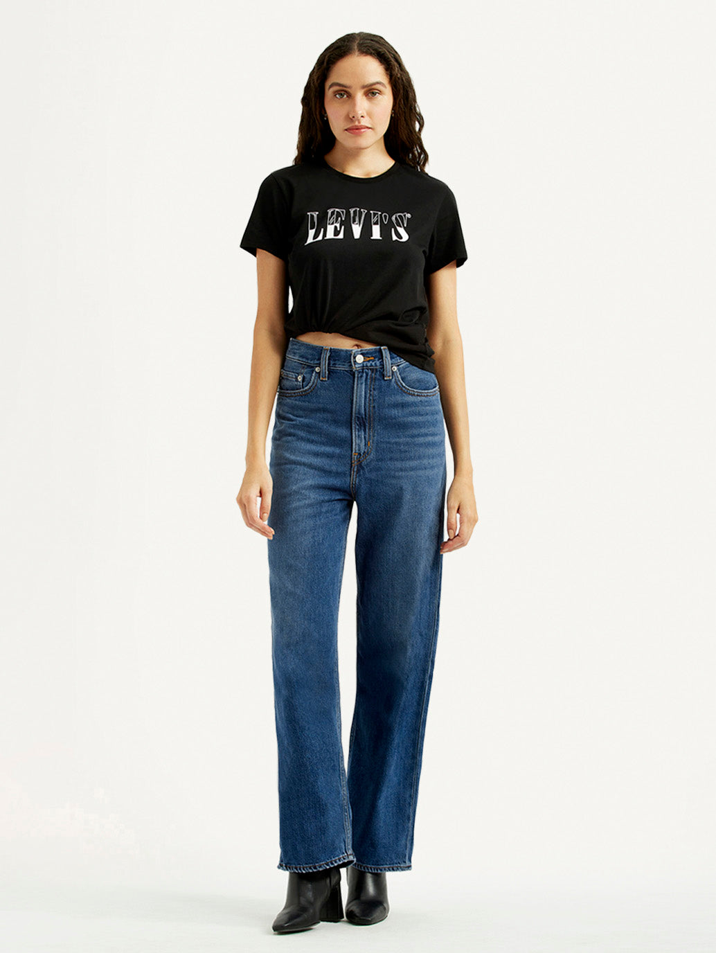 Women's Dark Blue Loose Fit High Rise Jeans