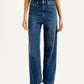 Women's Dark Blue Loose Fit High Rise Jeans - Front View