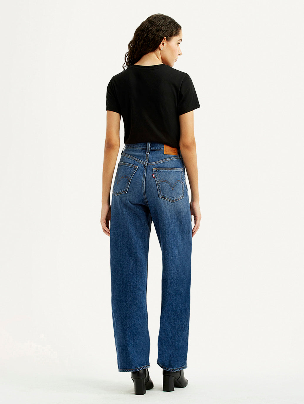 Women's Dark Blue Loose Fit High Rise Jeans - Back View