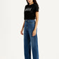 Women's Dark Blue Loose Fit High Rise Jeans - Side View