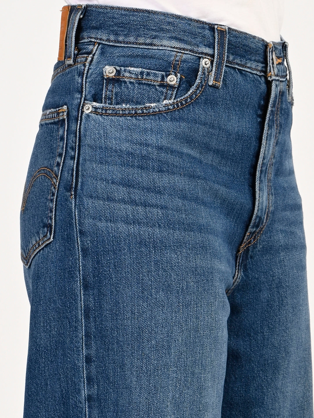 Women's Dark Blue Loose Fit High Rise Jeans - detail View