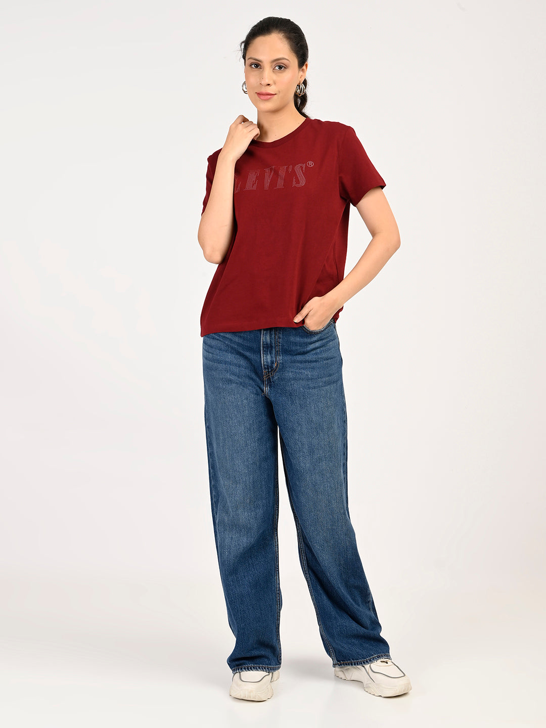 Women's Dark Blue Loose Fit High Rise Jeans - 6 View