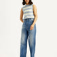 Women's Med Indigo Loose Fit High Rise Jeans - Styleshot View