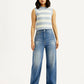 Women's Med Indigo Loose Fit High Rise Jeans - Front View