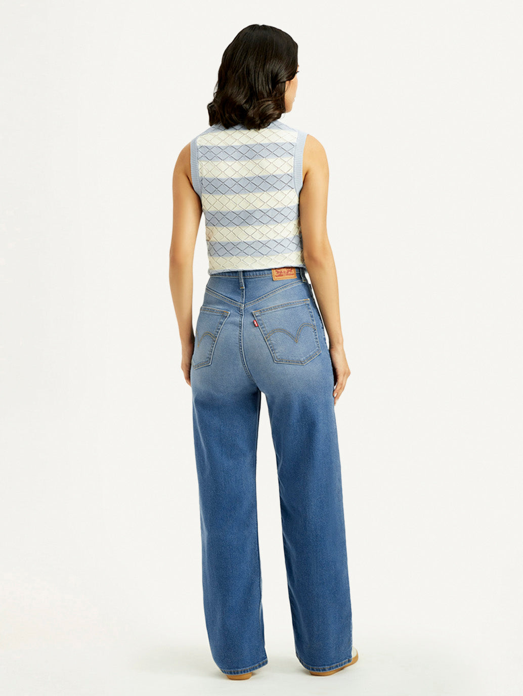 Women's Med Indigo Loose Fit High Rise Jeans - Back View