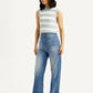 Women's Med Indigo Loose Fit High Rise Jeans - Side View