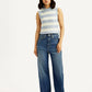 Women's Med Indigo Loose Fit High Rise Jeans - Front View