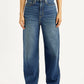 Women's Med Indigo Loose Fit High Rise Jeans - Front View