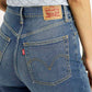 Women's Med Indigo Loose Fit High Rise Jeans - Detail View