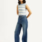 Women's Med Indigo Loose Fit High Rise Jeans - Side View