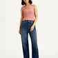 Women's Dark Blue Wide Leg Fit High Rise Jeans - Front View