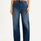 Women's Dark Blue Wide Leg Fit High Rise Jeans - Front View