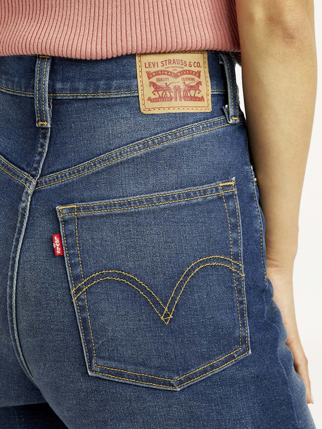 Women's Dark Blue Wide Leg Fit High Rise Jeans - Detail View