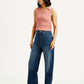 Women's Dark Blue Wide Leg Fit High Rise Jeans - Side View