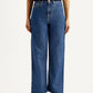 Women's Med Indigo Loose Fit High Rise  Jeans - Front View