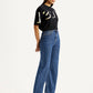 Women's Med Indigo Loose Fit High Rise  Jeans - Side View
