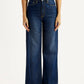 Women's Dark Indigo Loose Fit High Rise Jeans - Front View