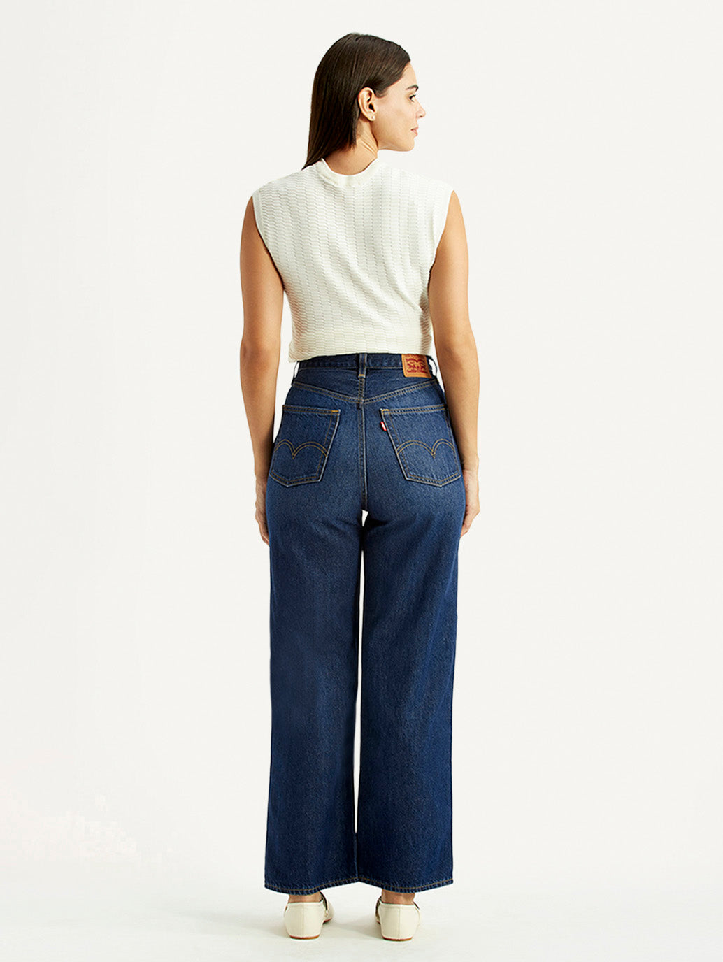Women's Dark Indigo Loose Fit High Rise Jeans - Back View