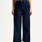 Women's Dark Indigo Loose Fit High Rise Jeans - Front View
