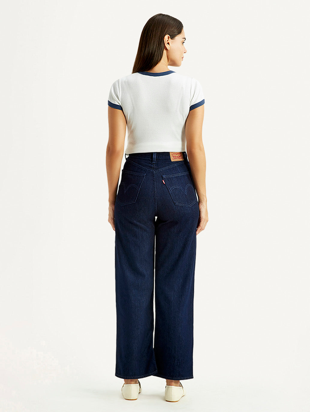 Women's Dark Indigo Loose Fit High Rise Jeans - Back View