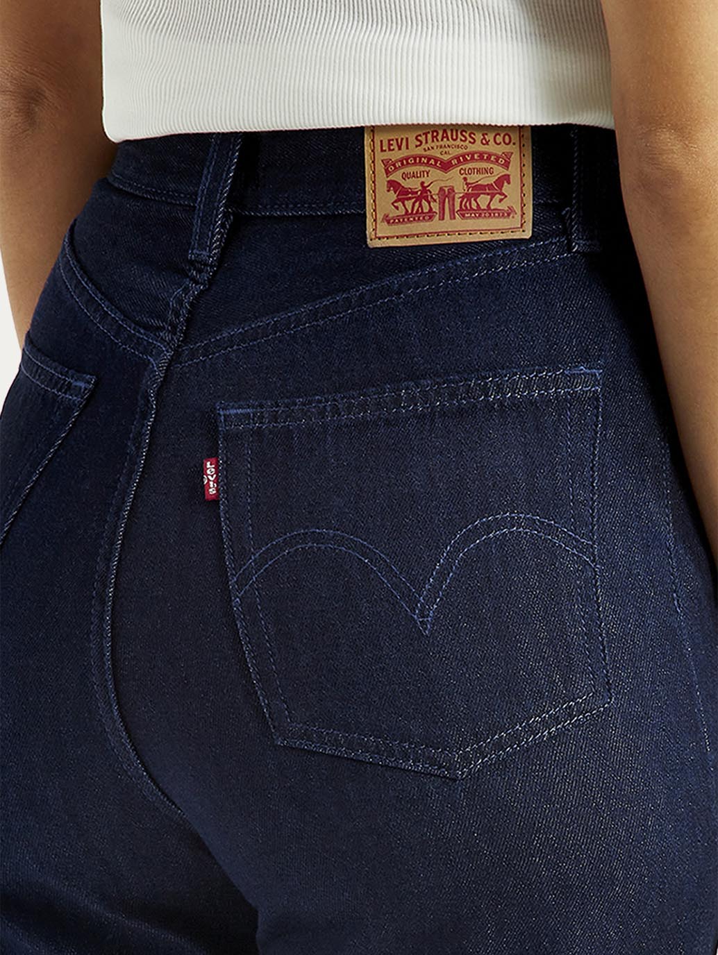 Women's Dark Indigo Loose Fit High Rise Jeans - Detail View