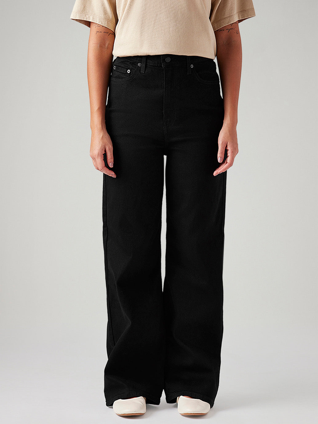 Women's Black Loose Fit High Rise Jeans - Front View