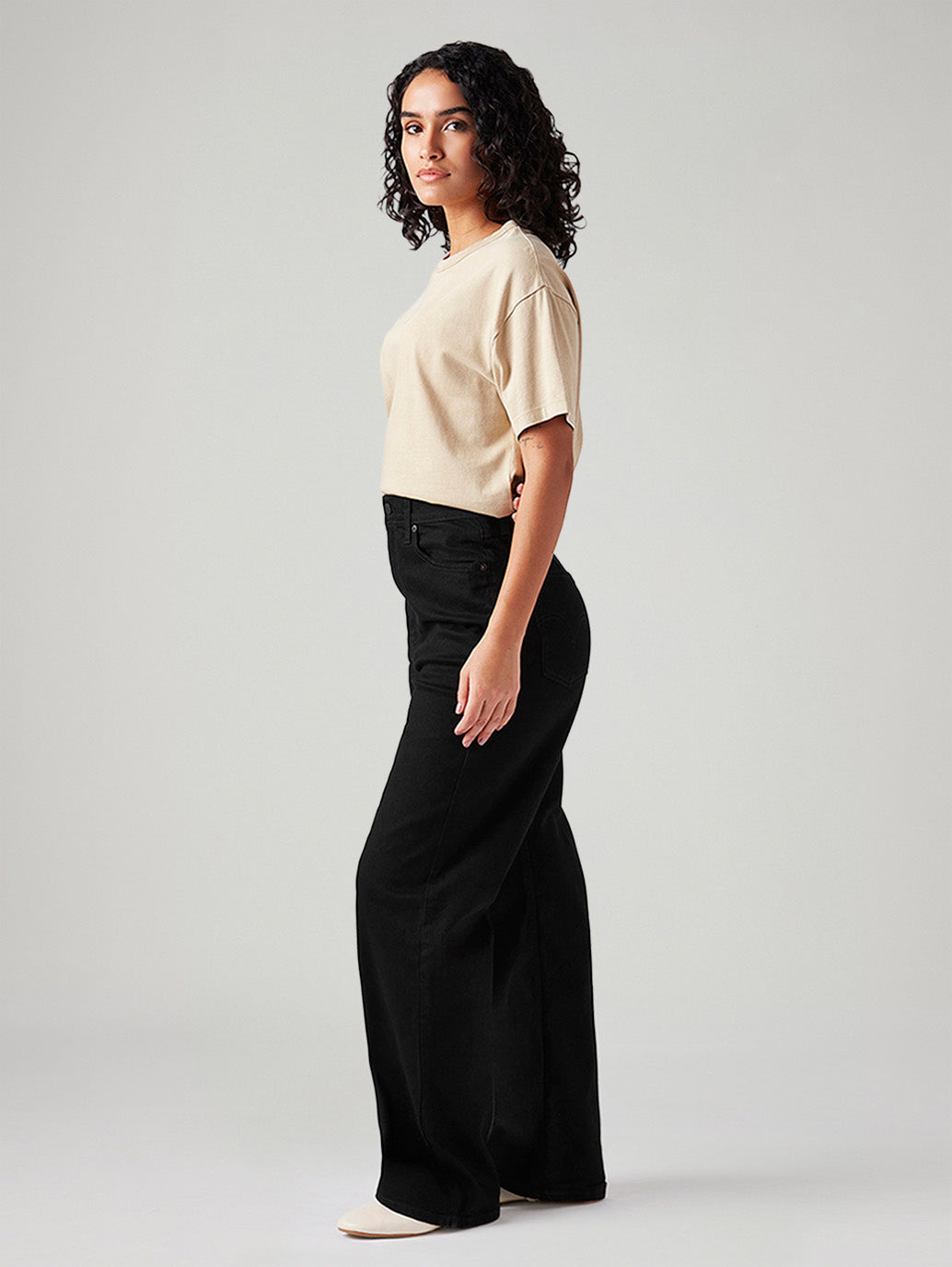 Women's Black Loose Fit High Rise Jeans - Side View