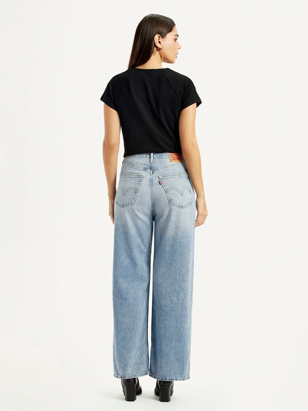 Women's High Rise Wide Leg Fit Light Blue Jeans - Back View