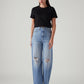 Women's Light Blue Loose Fit High Rise Jeans - Front View