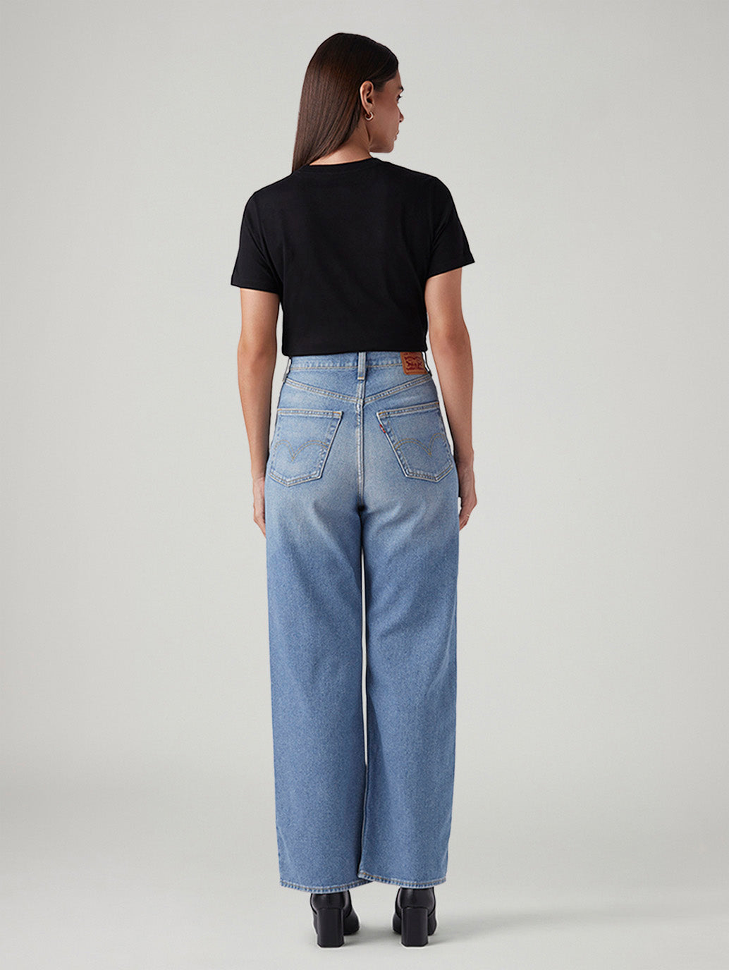 Women's Light Blue Loose Fit High Rise Jeans - Back View