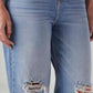 Women's Light Blue Loose Fit High Rise Jeans - Detail View